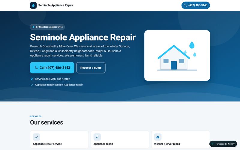 Seminole Appliance Repair sample website